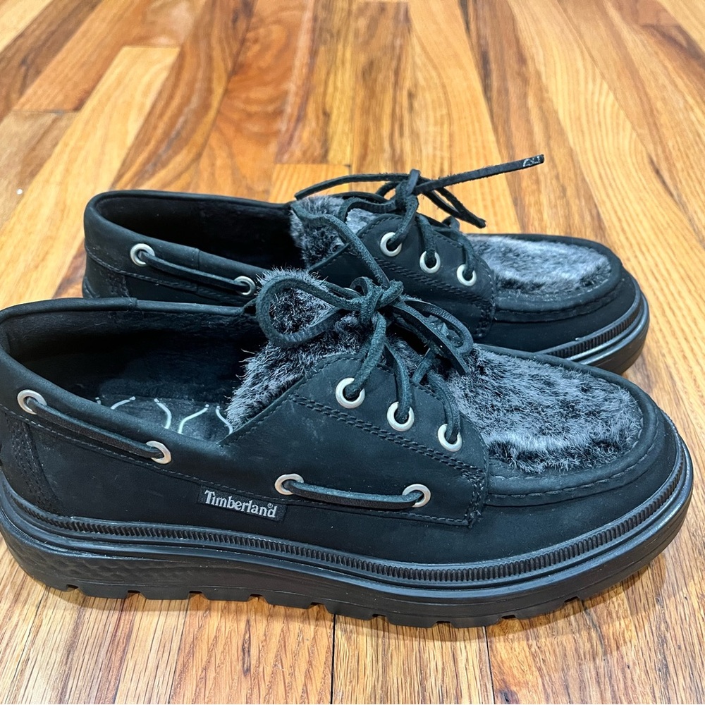 Timberland Ray City‎ Fur Warm-lined Boat Shoe for Women in Black,Size 8.5